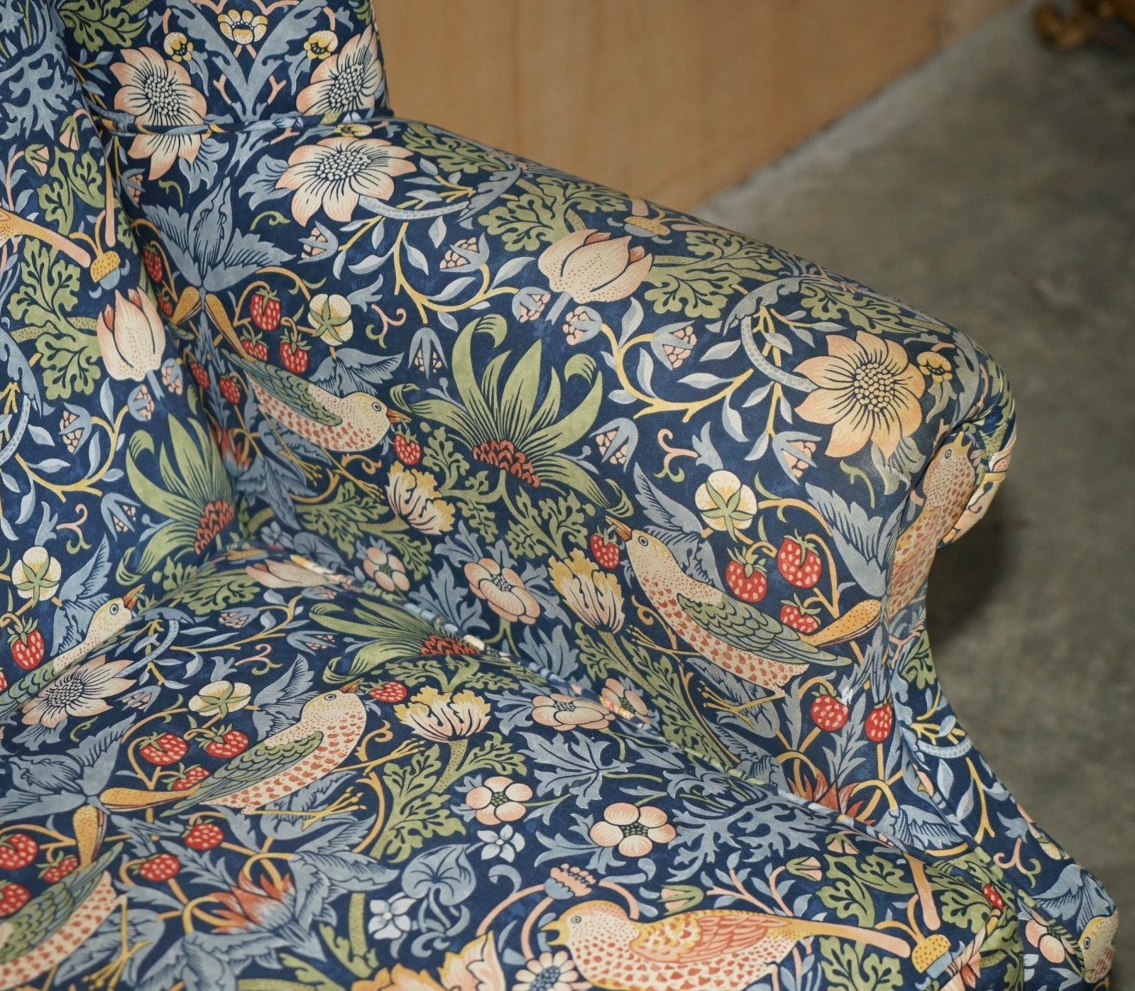 Stunningly Restored William Morris Strawberry Thief Fabric Wingback Armchair photo buy