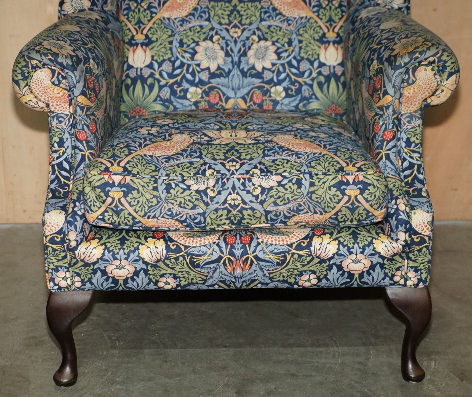 Furniture Stunningly Restored William Morris Strawberry Thief Fabric Wingback Armchair photo