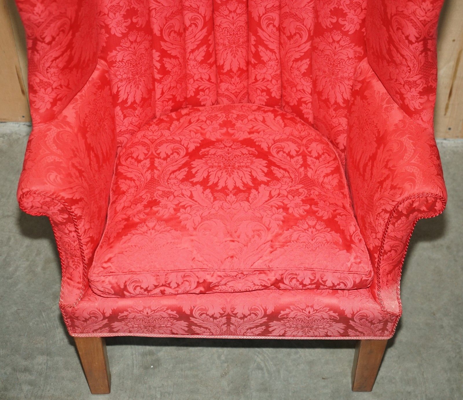 Fine Antique Fluted Back Victorian Damask Porters Windback Barrel Armchair photo vintage