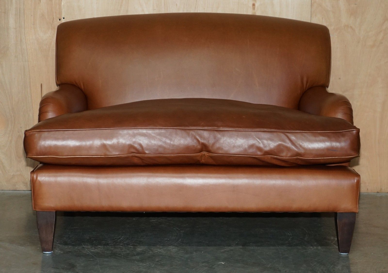 Extra Large Howard George Smith Style Brown Leather Love Seat Armchair Sofa photo for sale