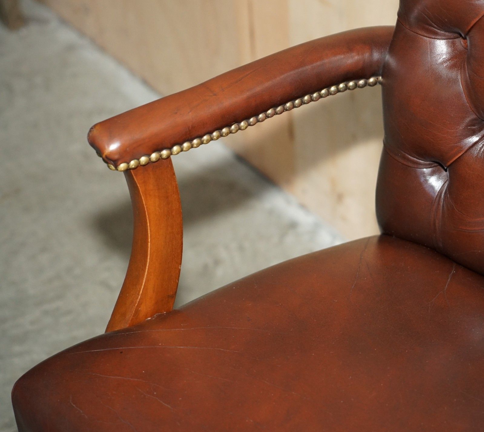 George II Style Chesterfield Brown Leather Gainsborough Carver Office Armchair photo buy