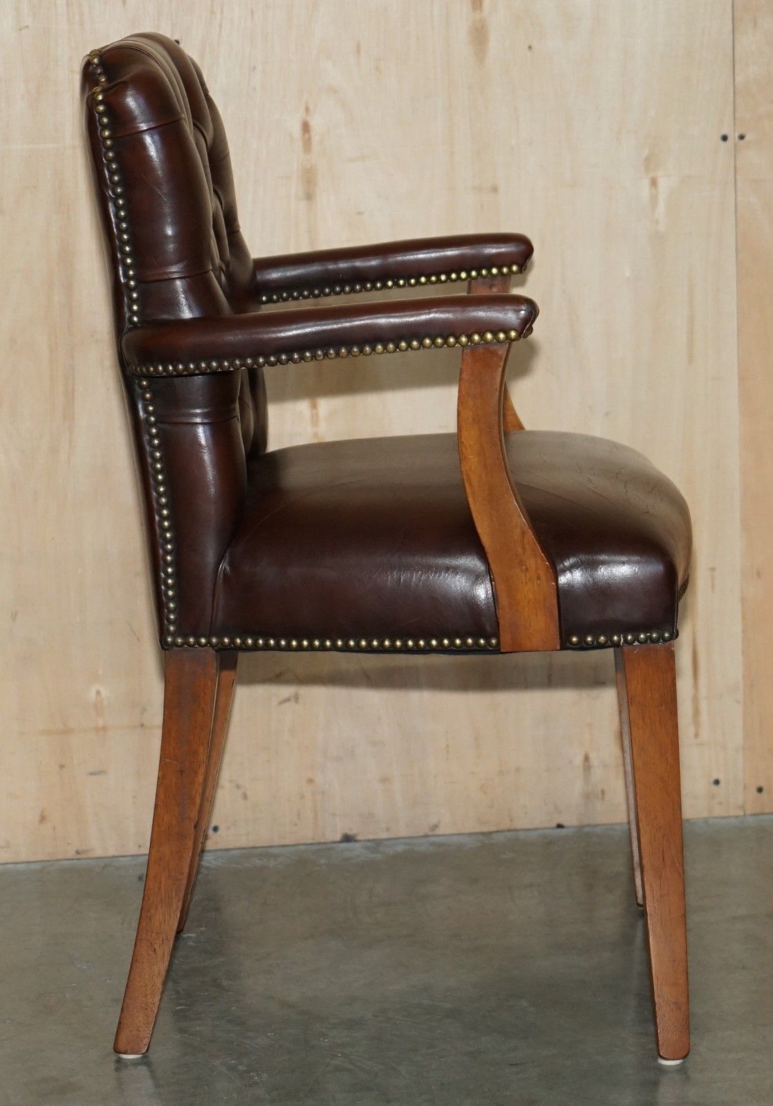 photo for sale George II Style Chesterfield Brown Leather Gainsborough Carver Office Armchair