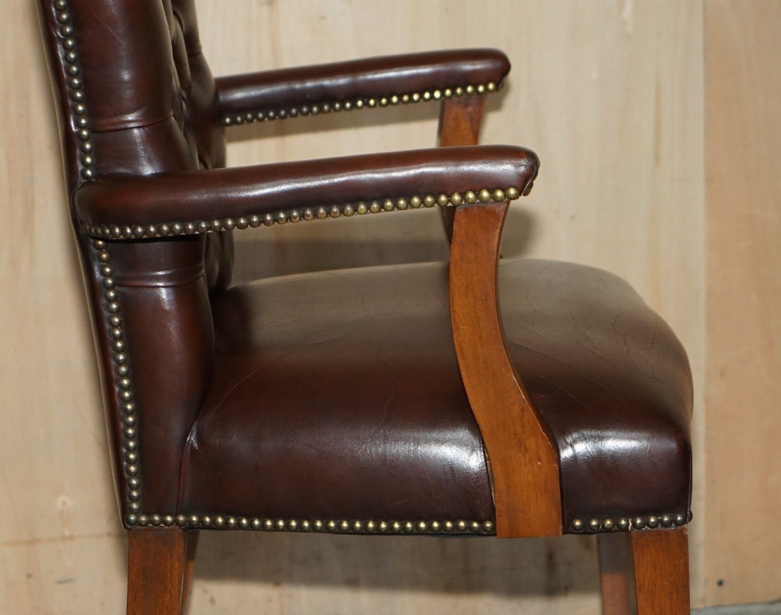 950.0 George II Style Chesterfield Brown Leather Gainsborough Carver Office Armchair photo