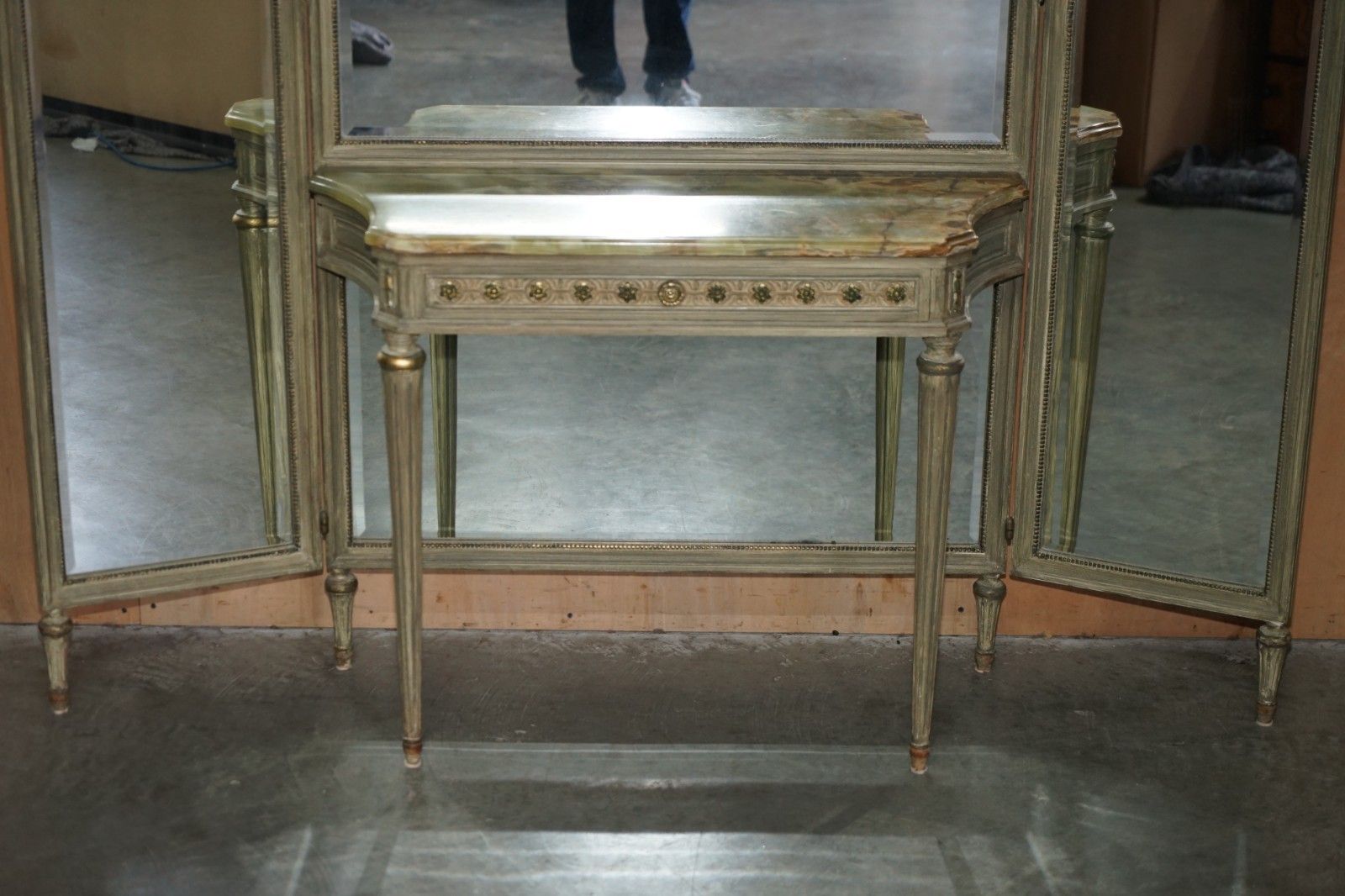 Antique French Louis XVI Style Dressing Room Console Table Full Length Mirror photo for sale