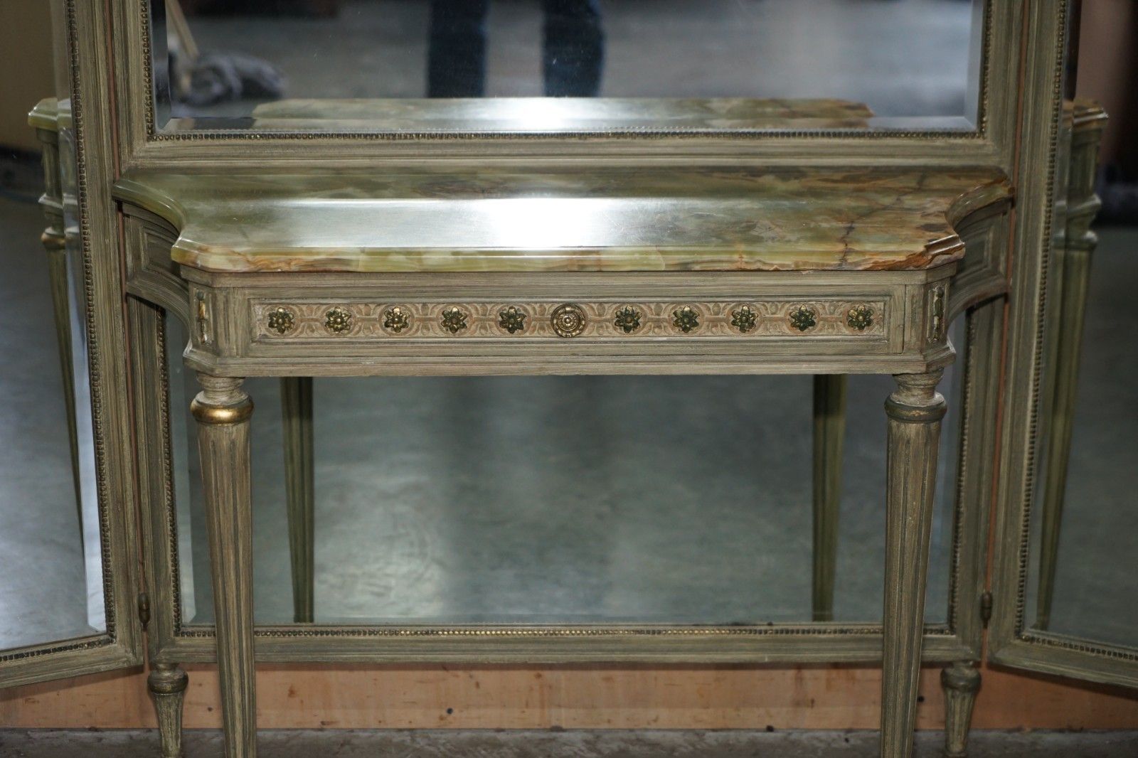 Antique French Louis XVI Style Dressing Room Console Table Full Length Mirror photo Furniture