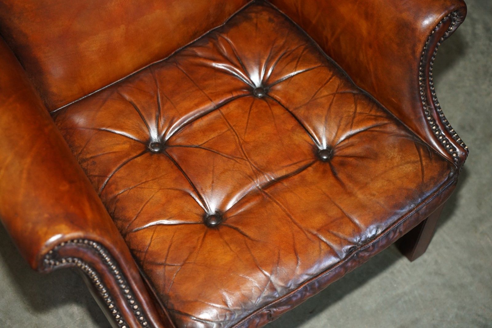 Fine Restored Vintage 1960's Brown Leather Wingback Armchair Thomas Chippendale photo 2850.0