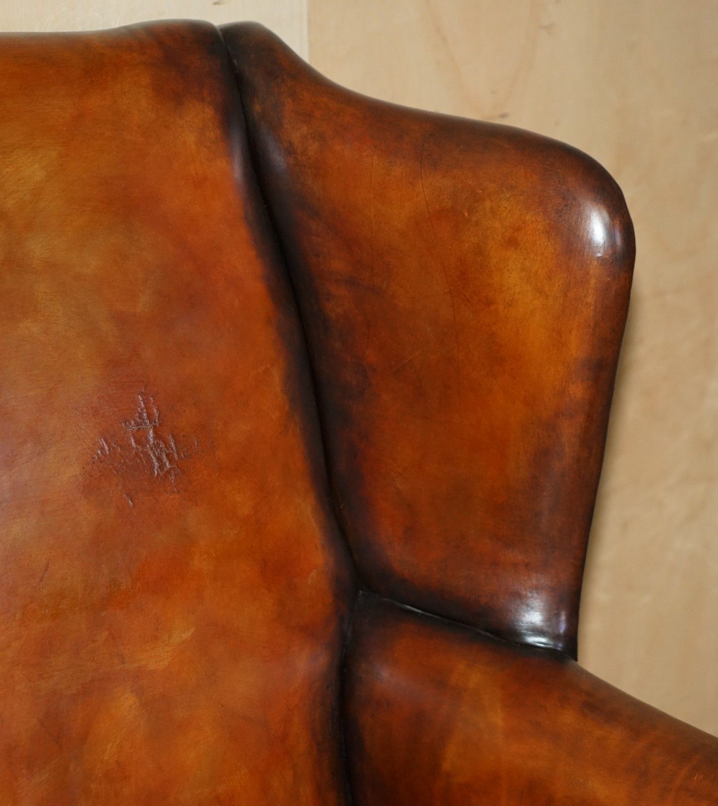 photo for sale Fine Restored Vintage 1960's Brown Leather Wingback Armchair Thomas Chippendale