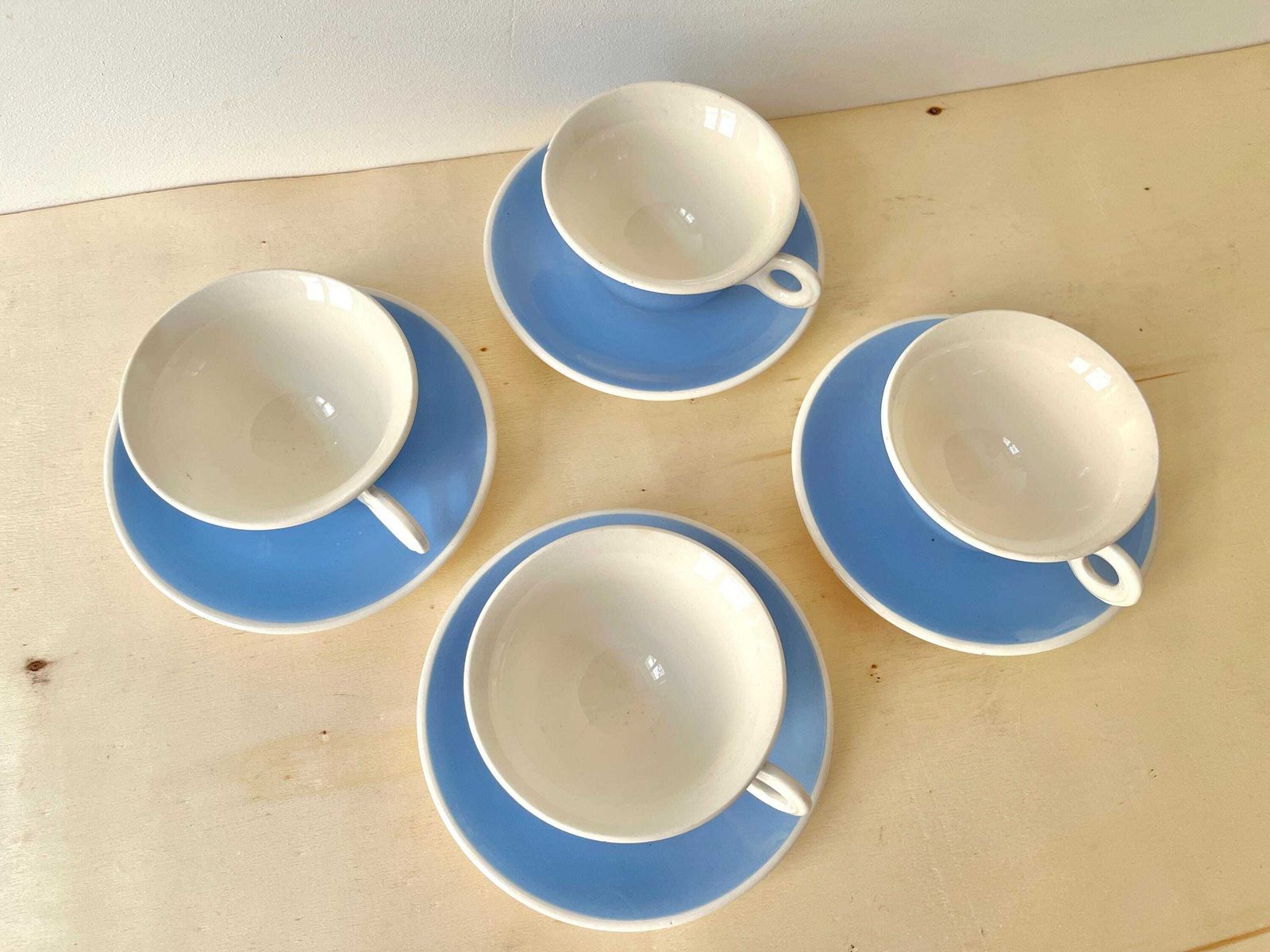 Antique Art Deco Teacups By Sarreguemines Digoin France, 1930's French Earthenware Set photo for sale