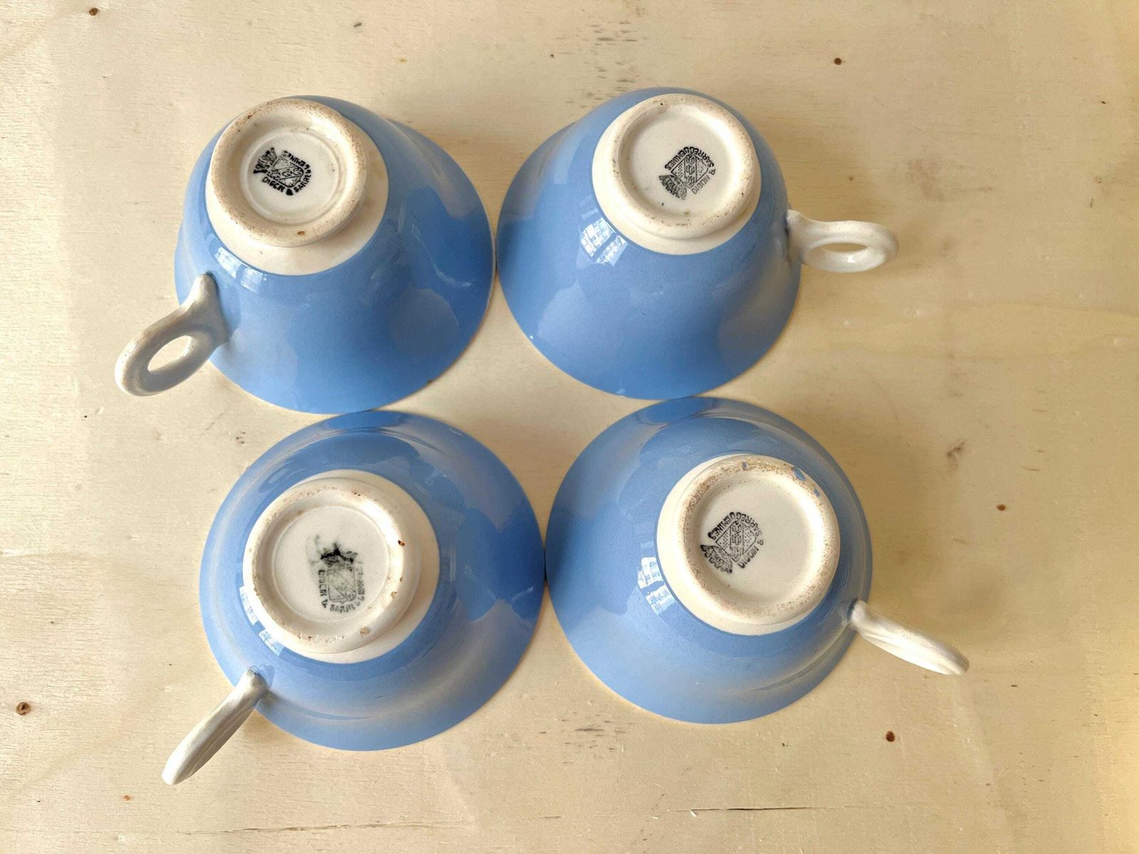 Antique Art Deco Teacups By Sarreguemines Digoin France, 1930's French Earthenware Set photo Home Decor