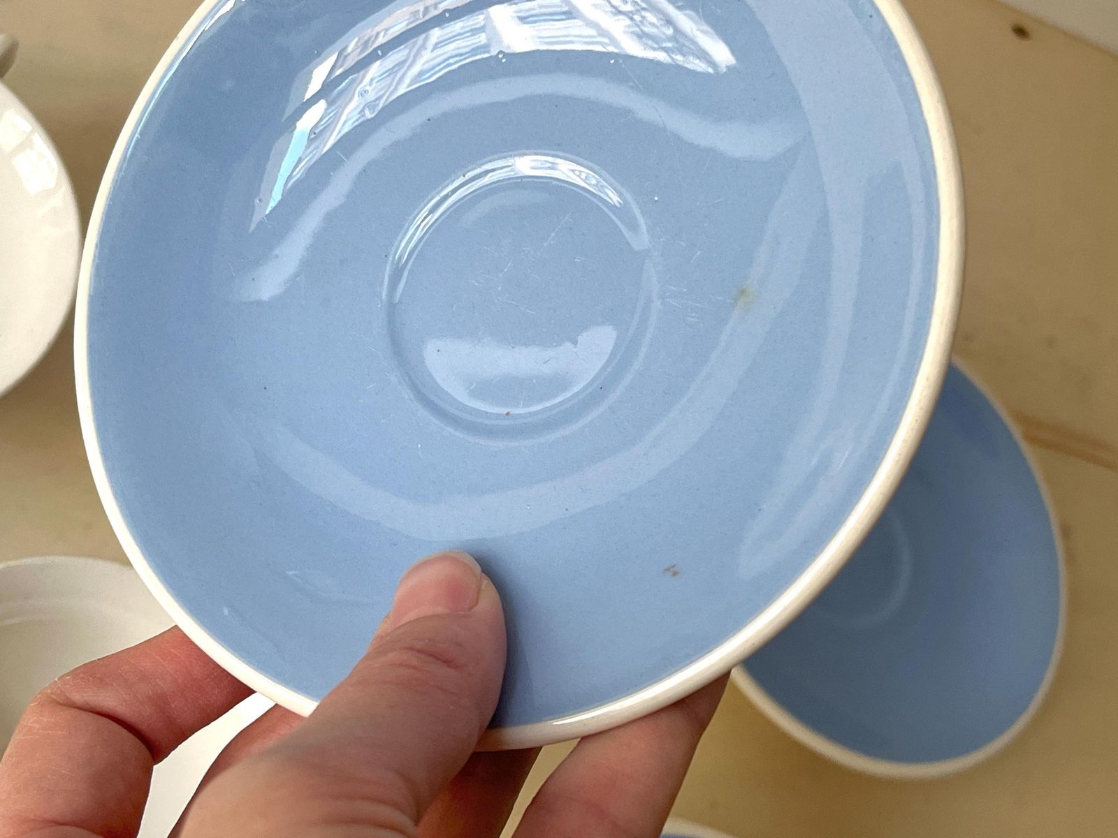 photo vinterior Antique Art Deco Teacups By Sarreguemines Digoin France, 1930's French Earthenware Set