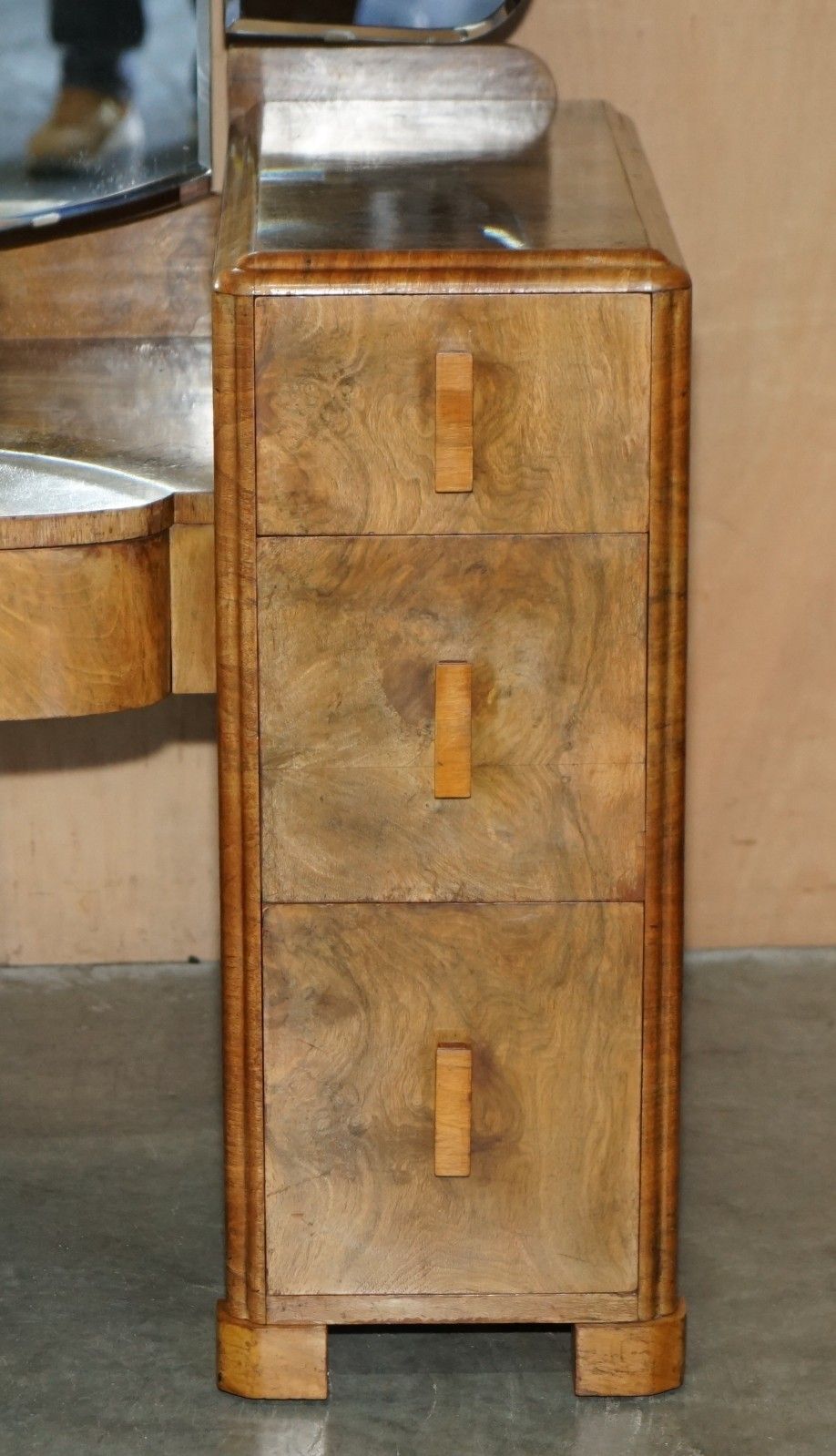Lovely Art Deco Circa 1930's Satin Walnut Dressing Table + Mirror Part Of Suite photo vinterior