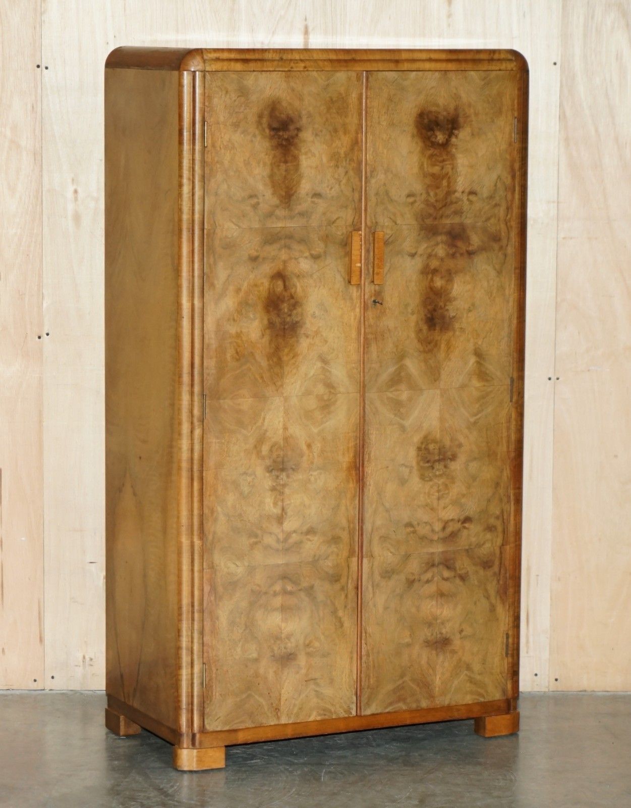 Small 153cm Tall Art Deco Circa 1930's Satin Burr Walnut Wardrobe Part Of Suite photo furniture