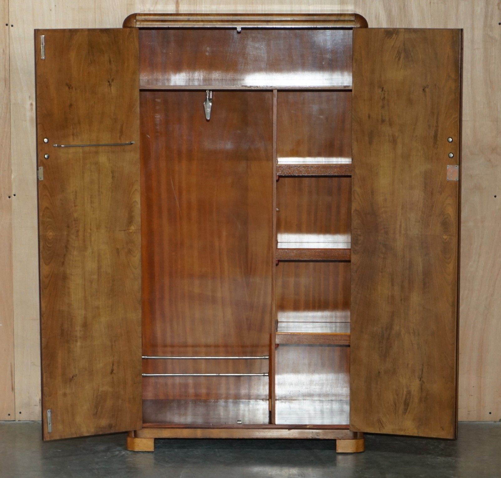 Furniture Small 153cm Tall Art Deco Circa 1930's Satin Burr Walnut Wardrobe Part Of Suite photo