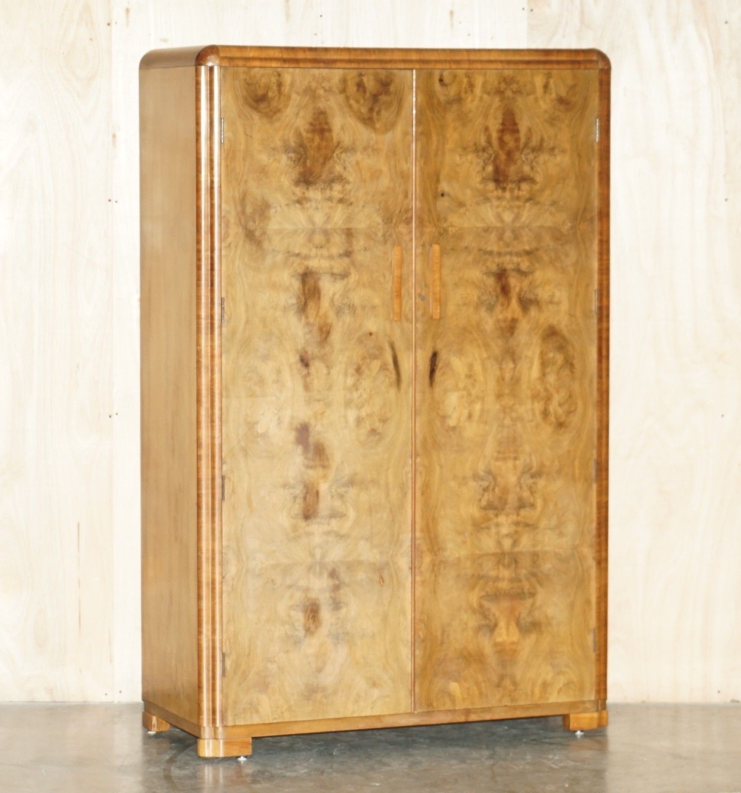 Antique Art Deco Circa 1930's Satin Burr Walnut Double Wardrobe Part Of Suite photo furniture