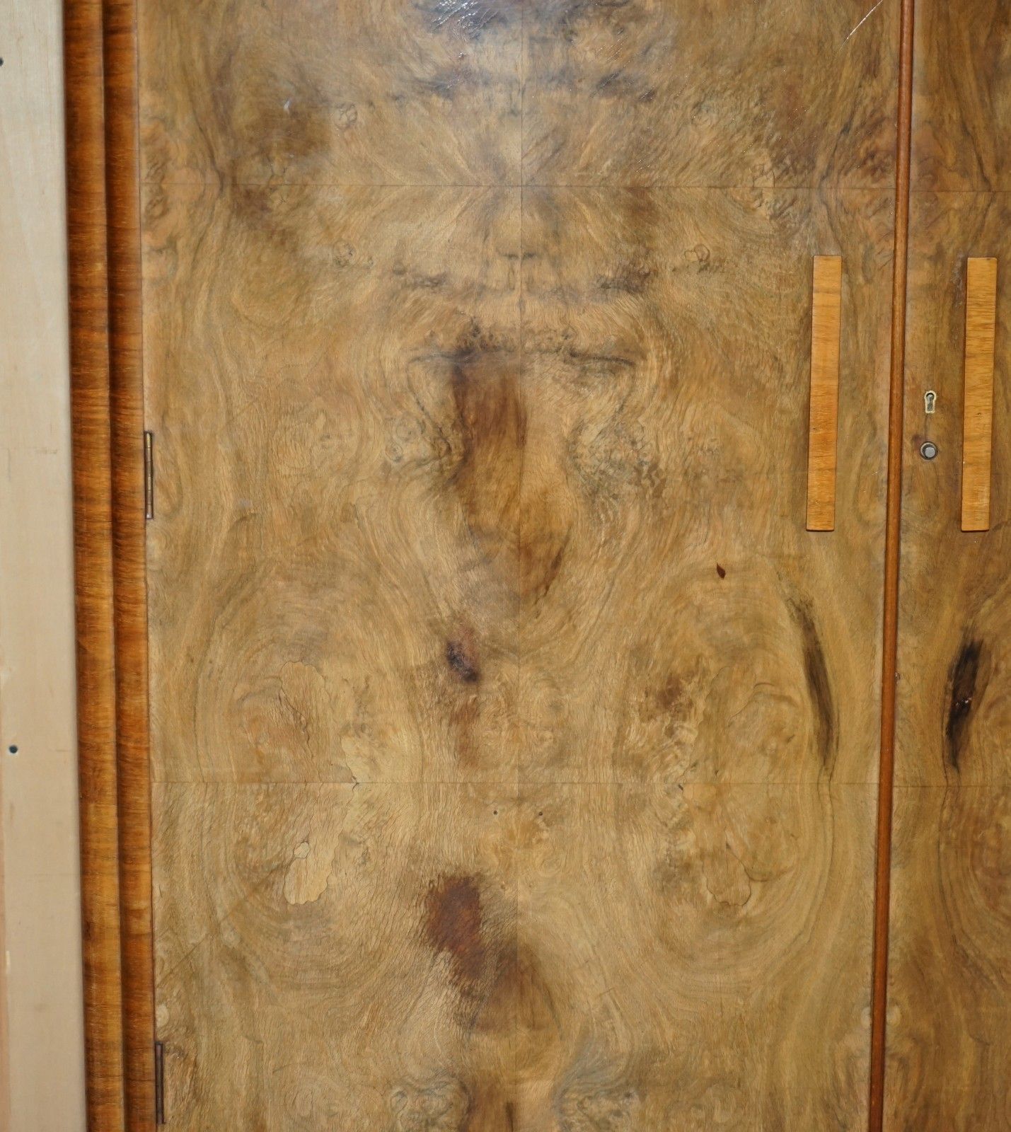Antique Art Deco Circa 1930's Satin Burr Walnut Double Wardrobe Part Of Suite photo 2250.0