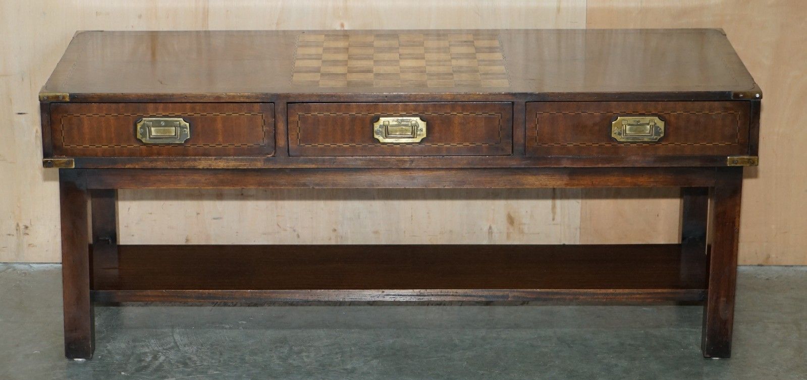 Vintage Chess Board Coffee Table With Internal Storage Drawers For Chess Pieces photo for sale