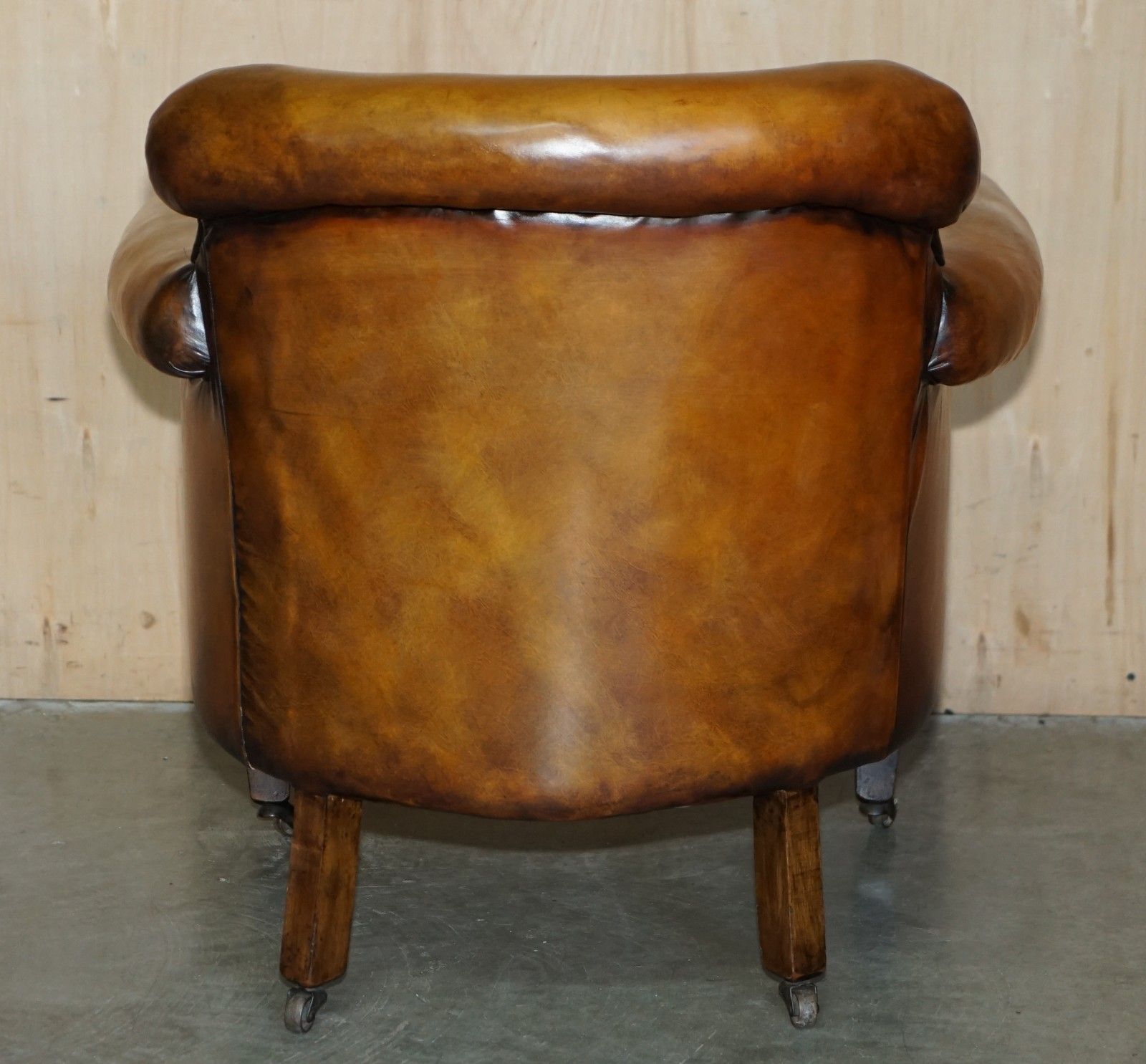 photo buy Fully Restored Edwardian Chesterfield Hand Dyed Brown Leather Tub Club Armchair