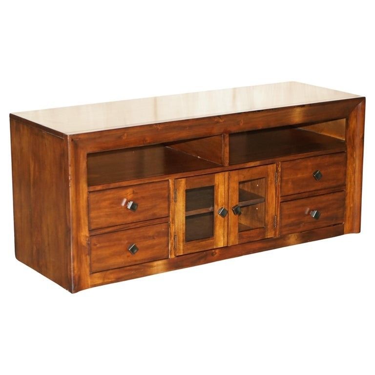 Lovely Vintage Hardwood Military Campaign Style Sideboard Tv Media Unit Part Set