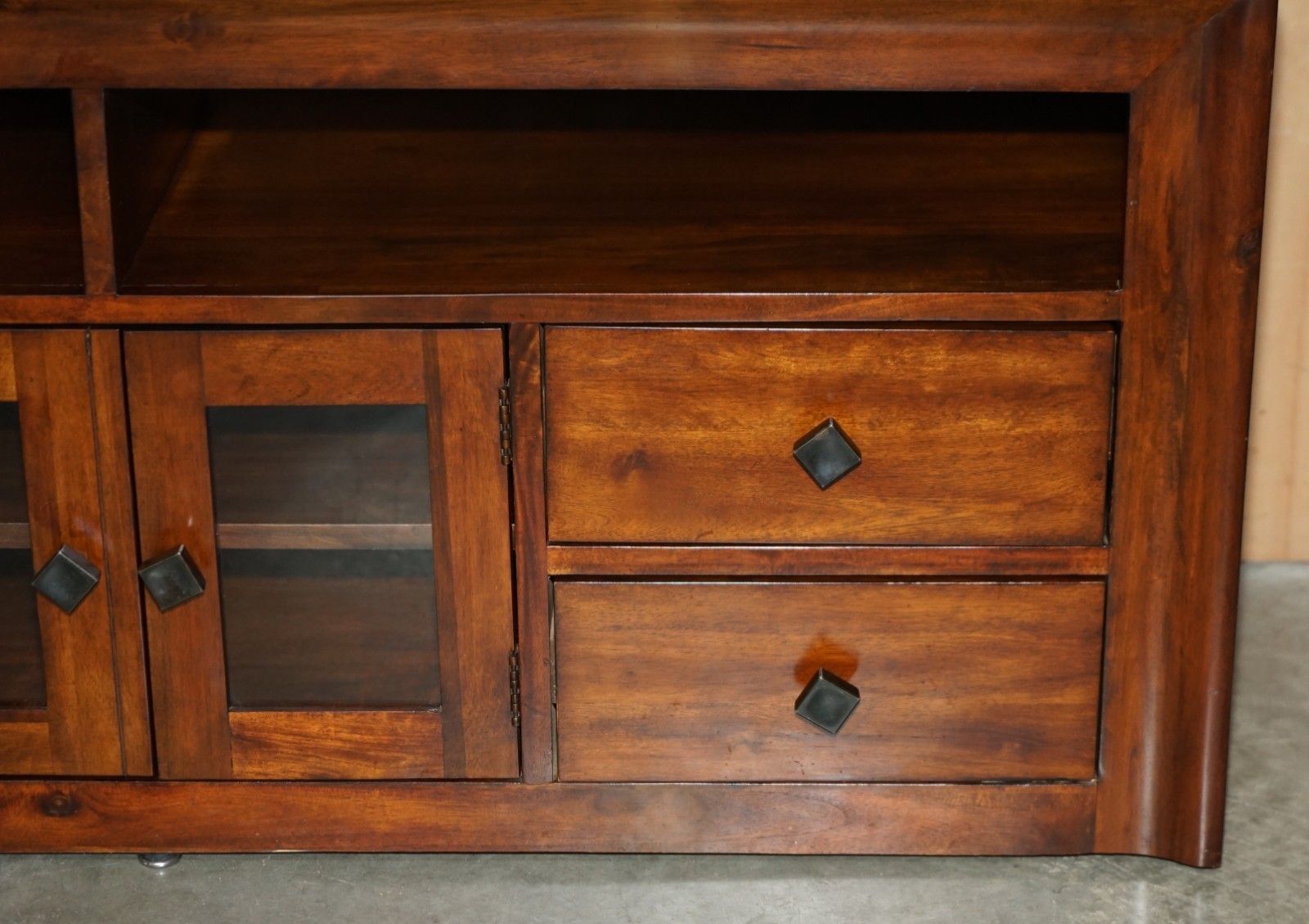 Lovely Vintage Hardwood Military Campaign Style Sideboard Tv Media Unit Part Set photo vinterior