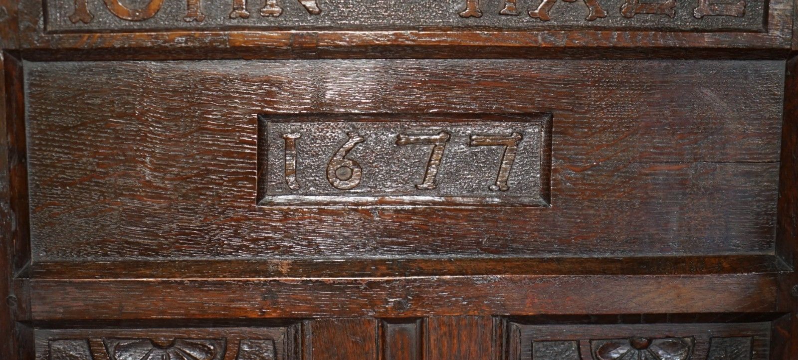 Antique Exceptionally Rare 1677 Dated John Hall Armchair Northern England Oak photo vintage