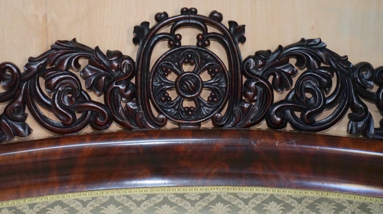 photo buy Restored Flamed Mahogany Lion Carved Antique William IV Sofa Cupboard Lock Arms