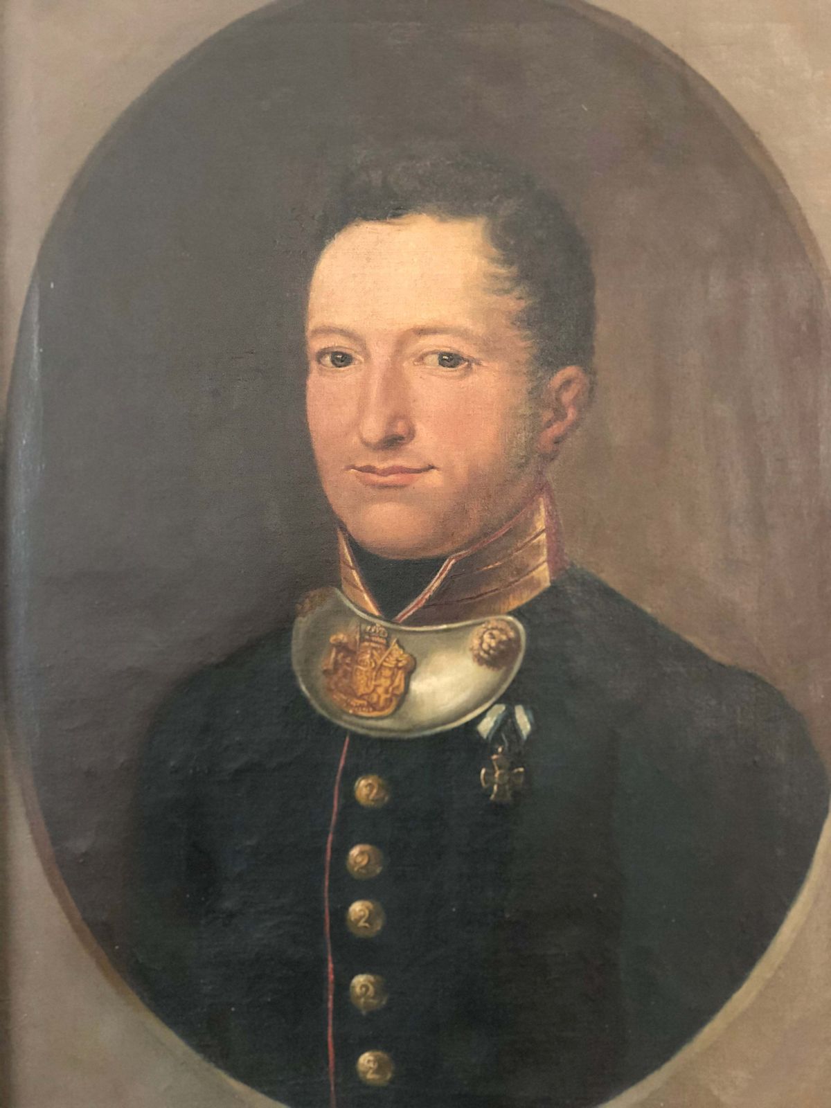 Antique Portrait Painting Of A German Baron In Military Uniform, C. 1870 photo furniture