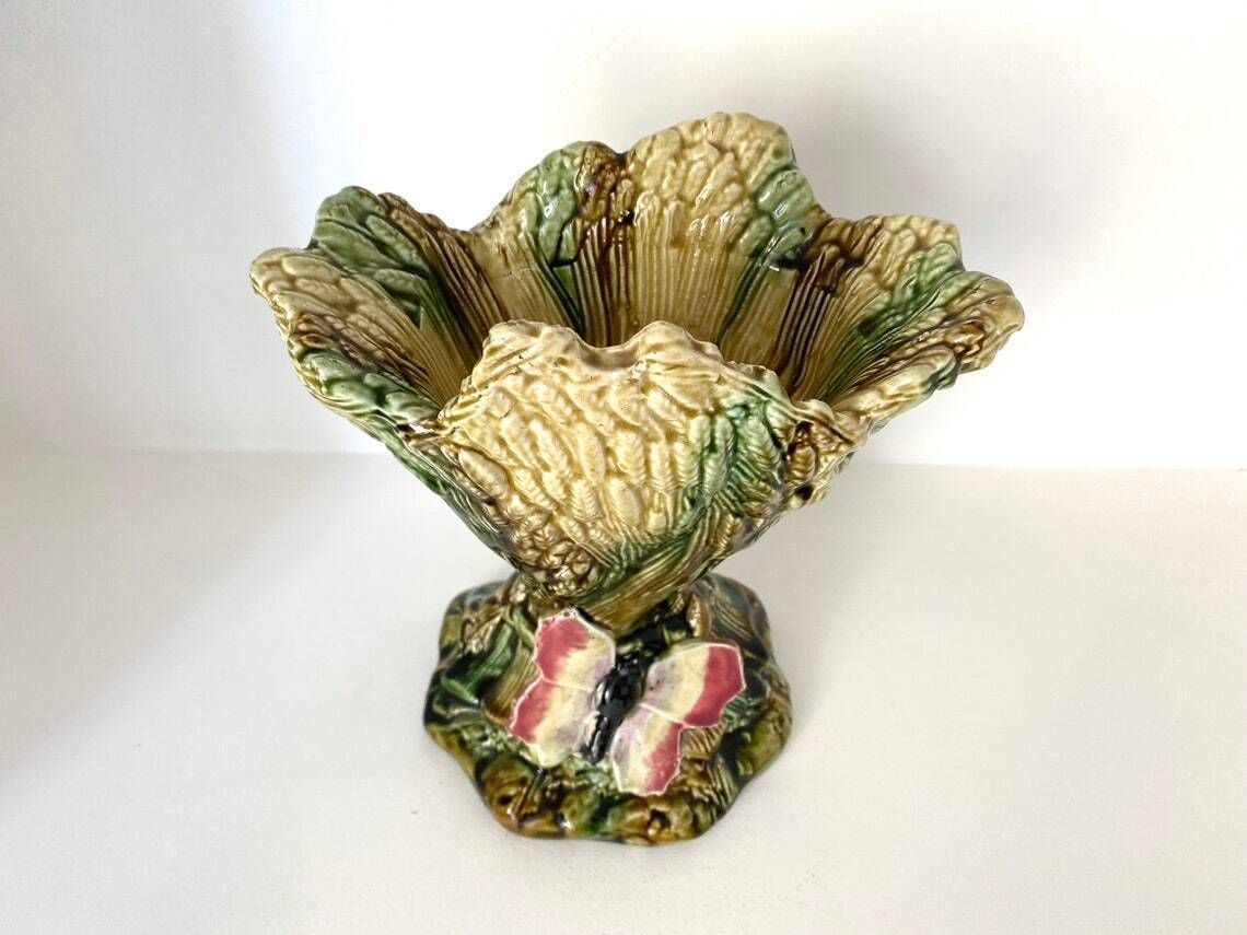 French Majolica Sheaves Of Wheat Vase Vintage 30s Pot photo furniture
