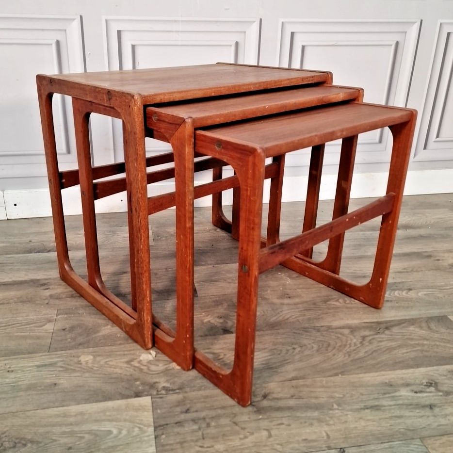 Vintage Nest Of Tables Mid Century Teak  Scandi Retro Side Nesting Tables Mcm