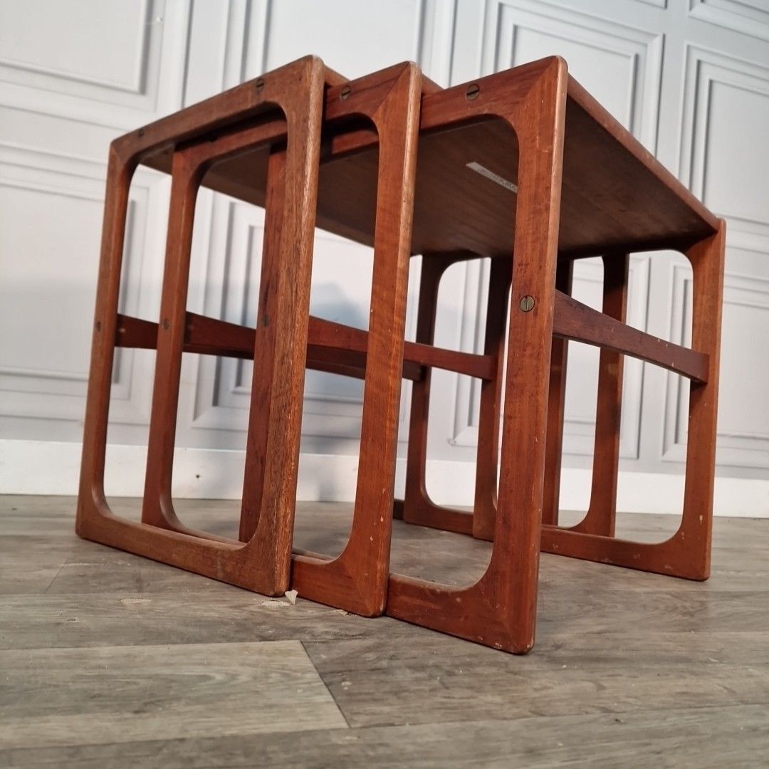 Vintage Nest Of Tables Mid Century Teak  Scandi Retro Side Nesting Tables Mcm photo for sale