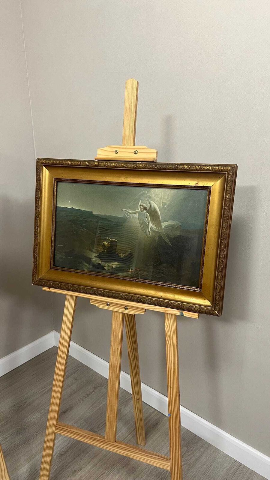 Pair Antique Late 19thc Glazed Oleograph Pictures In Gilt Frames Classical Angel Scenes photo furniture