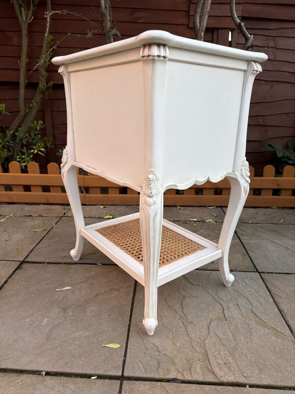 195.0 Beautiful Coach House Provence French Style 2 Draw White Bedside Table With Rattan – Superb Condition – £334 photo