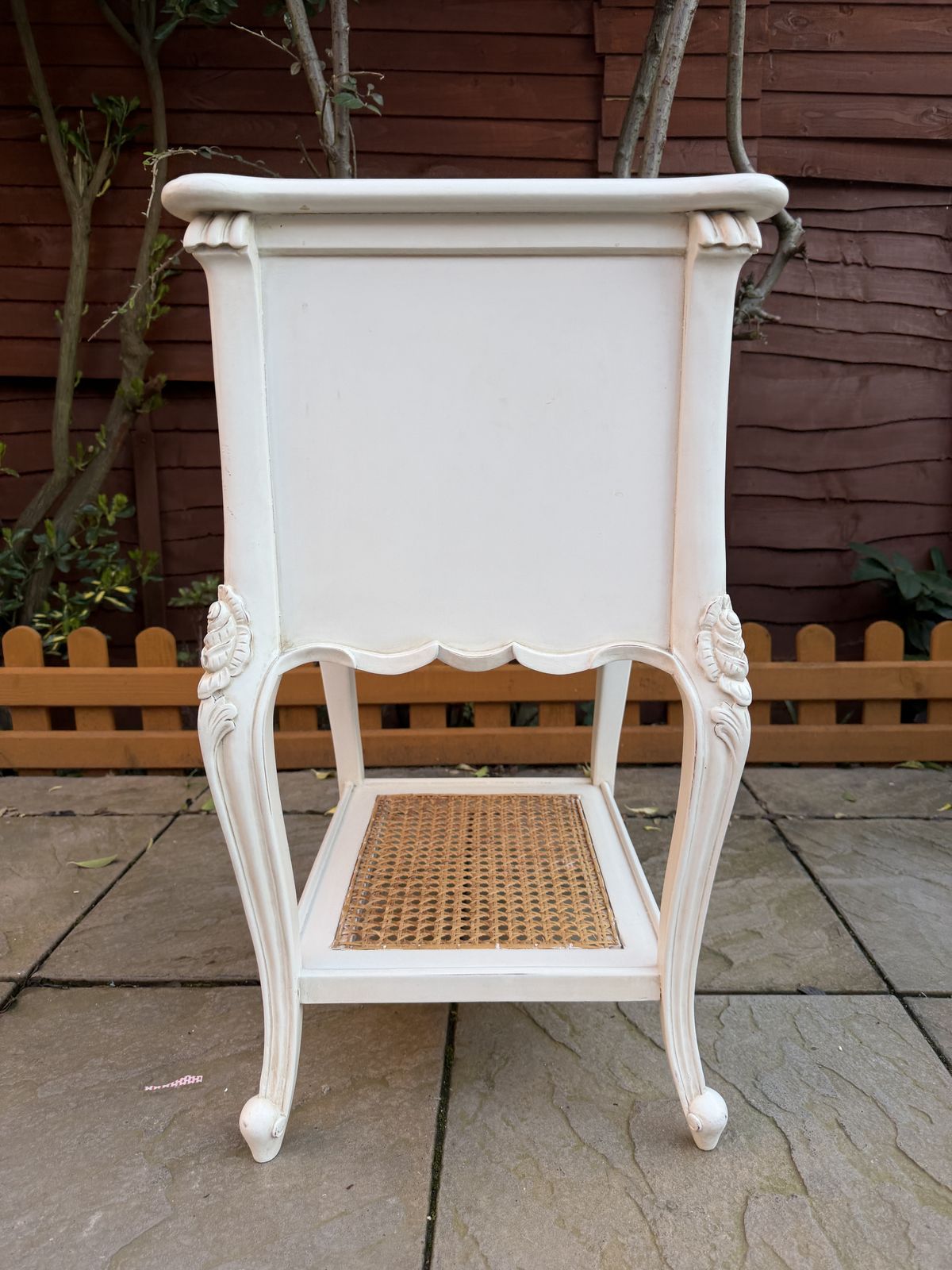 photo vinterior Beautiful Coach House Provence French Style 2 Draw White Bedside Table With Rattan – Superb Condition – £334
