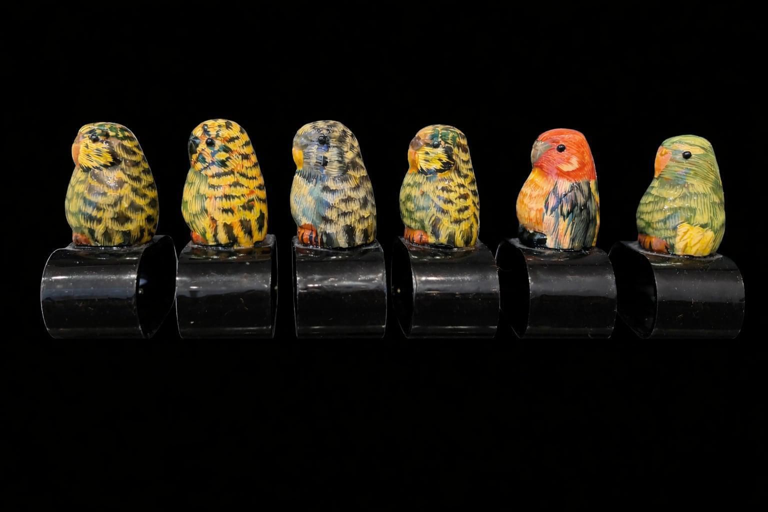 Vintage Handgeschilderde Servetringen Met Vogels/Papegaaien – Set