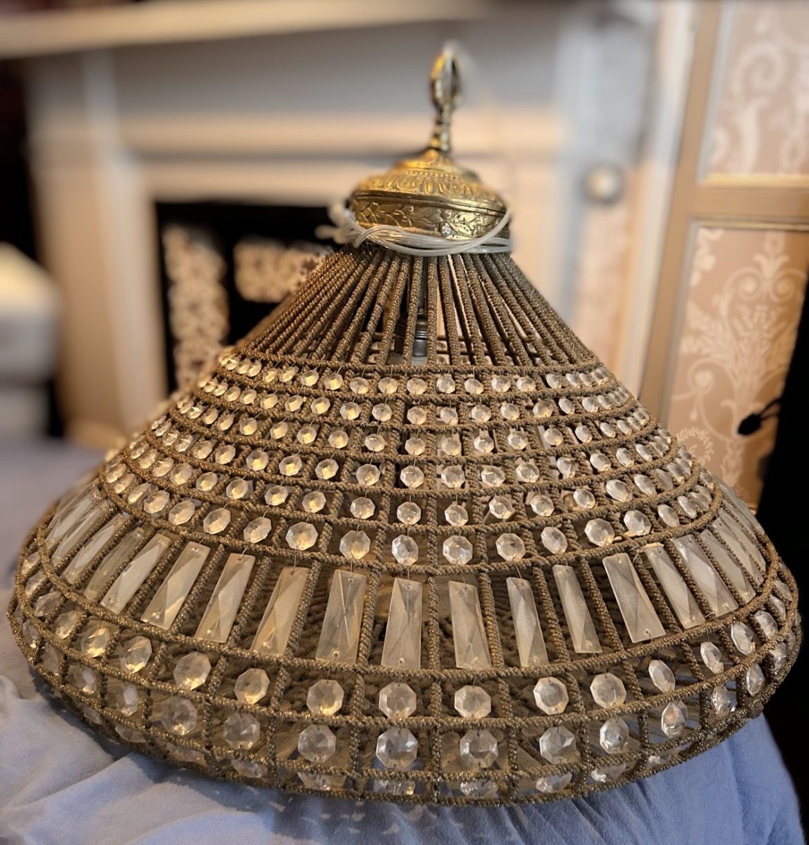 Antique Wire Glass Chandelier, Early 20th Century photo furniture