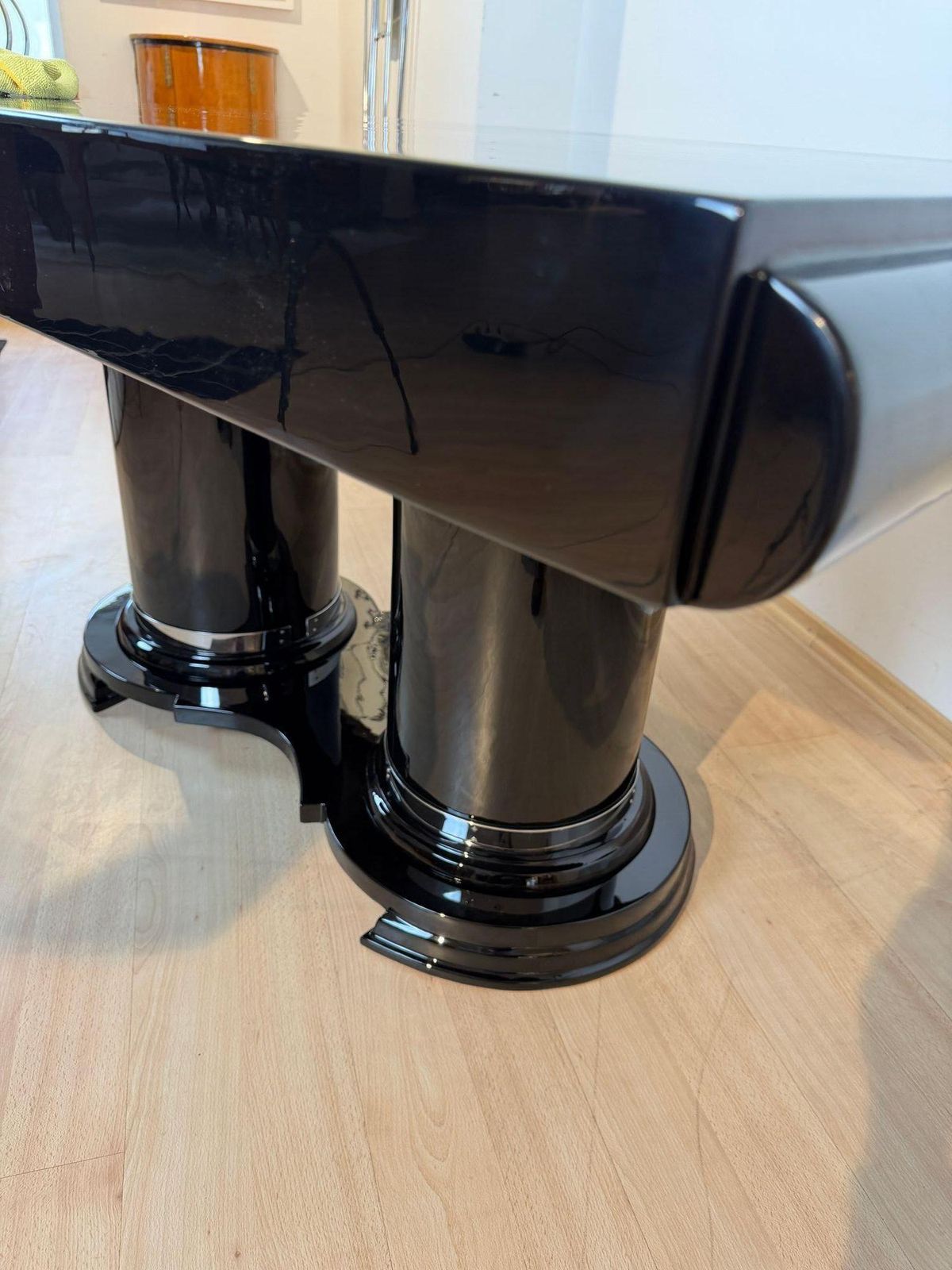 photo vinterior Art Deco Dining Table, Black Piano Lacquer, Metal, France, Circa 1930