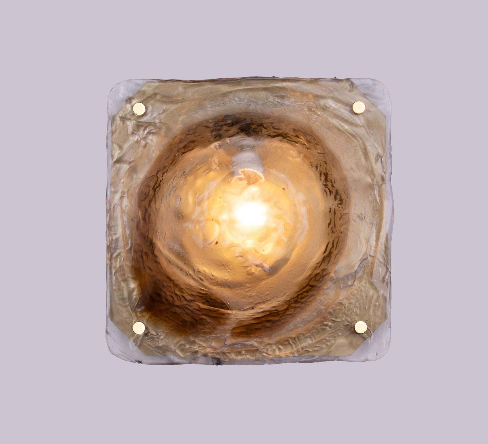 Amber Murano Flush Mount Glass & Brass In Zuccheri / Venini Style, Italy 1960x photo for sale