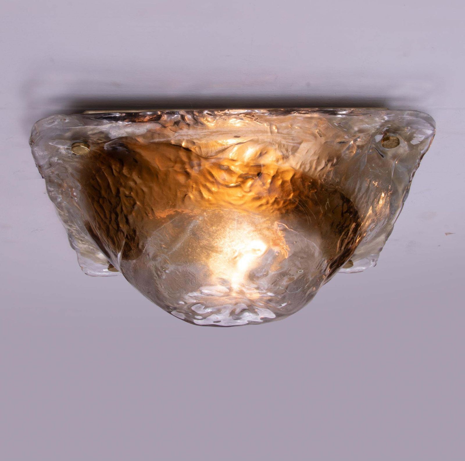 Amber Murano Flush Mount Glass & Brass In Zuccheri / Venini Style, Italy 1960x photo vintage