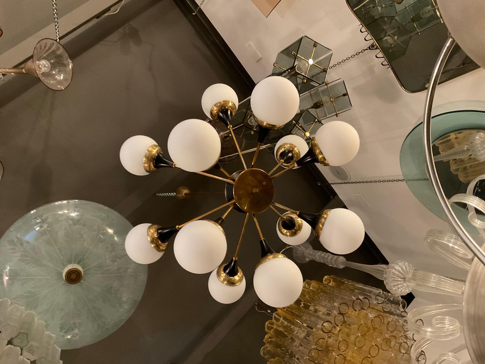 Stilnovo   12 Light Chandelier   Made In Italy 1950s photo for sale