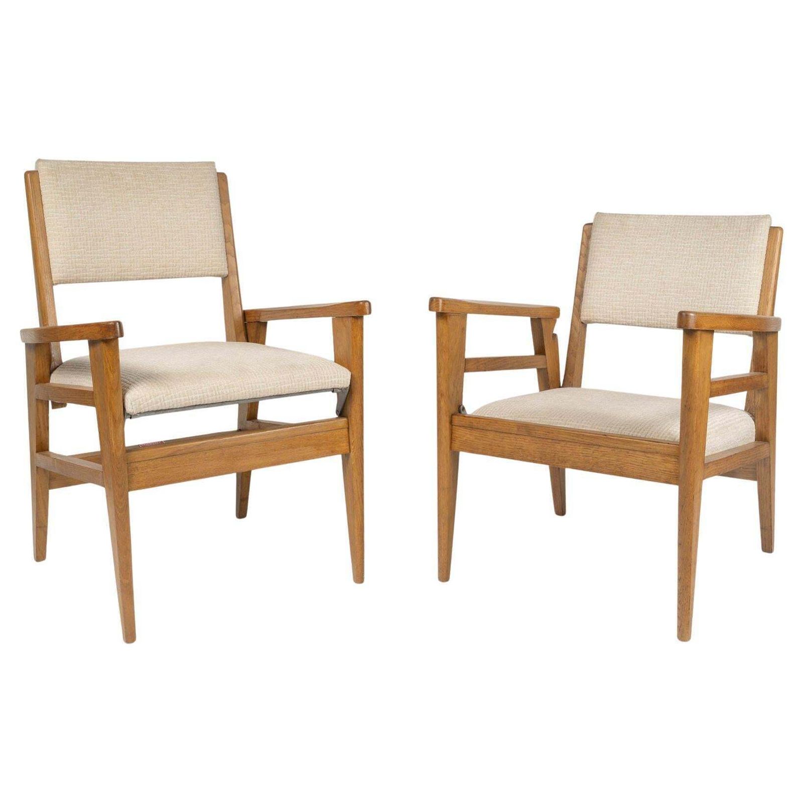 Pair Of 1950s Oak Armchairs, Convertible, Two Seat Heights.