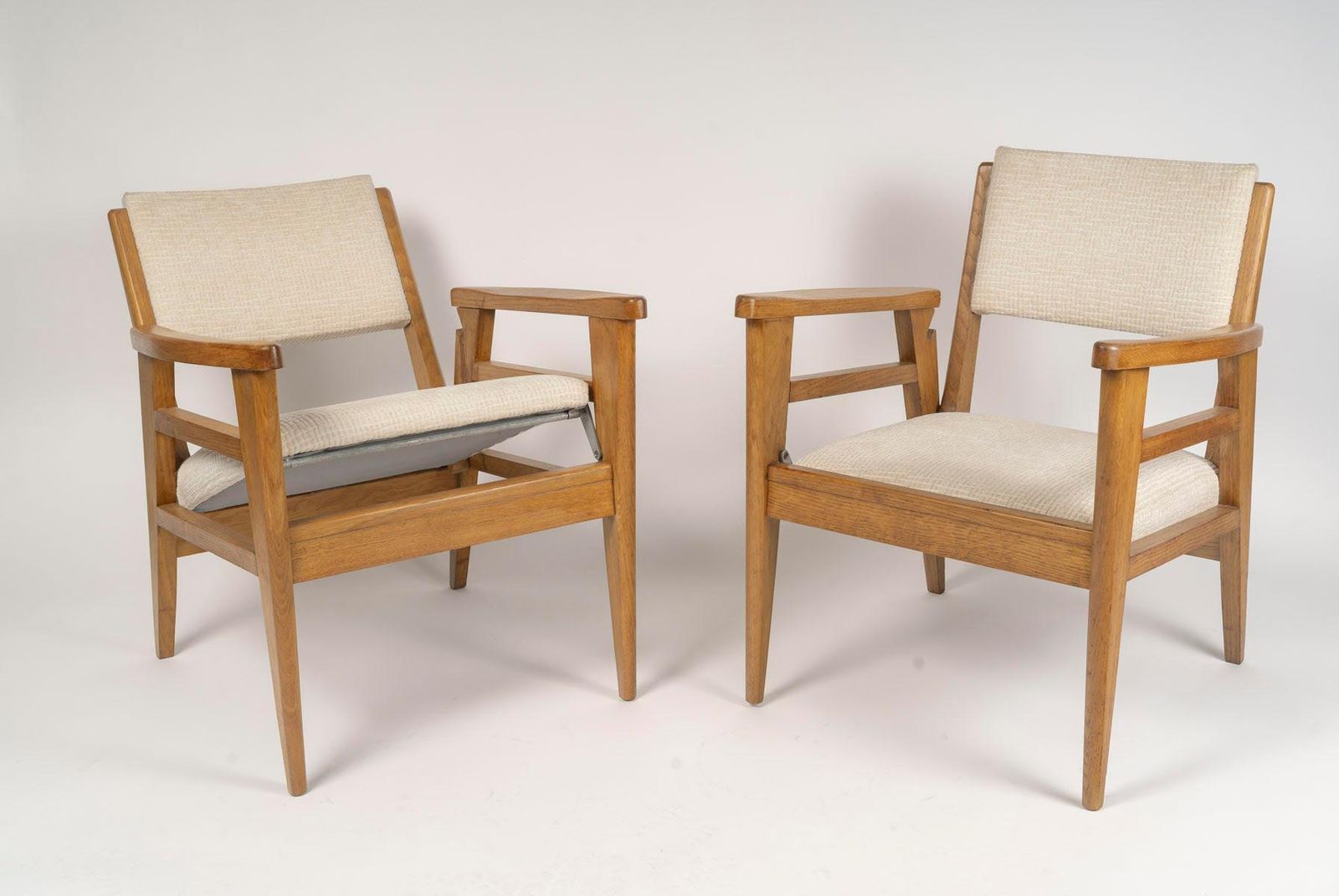 Pair Of 1950s Oak Armchairs, Convertible, Two Seat Heights. photo furniture