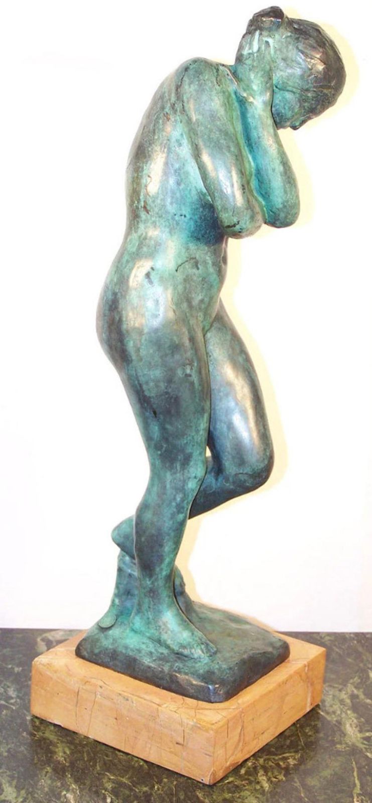 20th Century Art Nouveau Green Patinated Bronze Eve Sculpture photo furniture