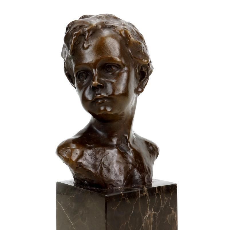 Art Nouveau Style Brown Patinated Bronze Bust Of Boy photo vintage