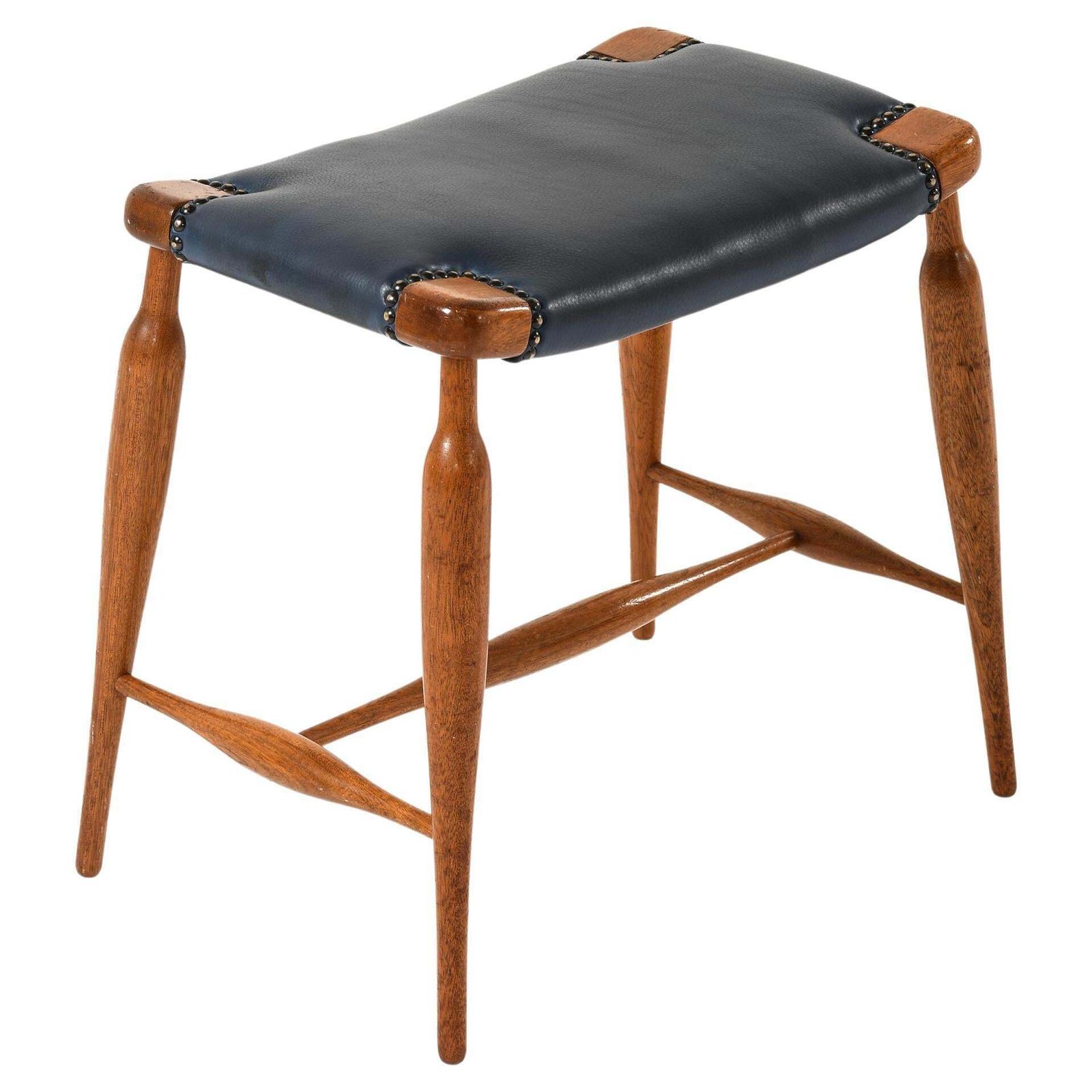 Stool In Mahogany, Brass And Leather By Josef Frank, 1950s photo furniture