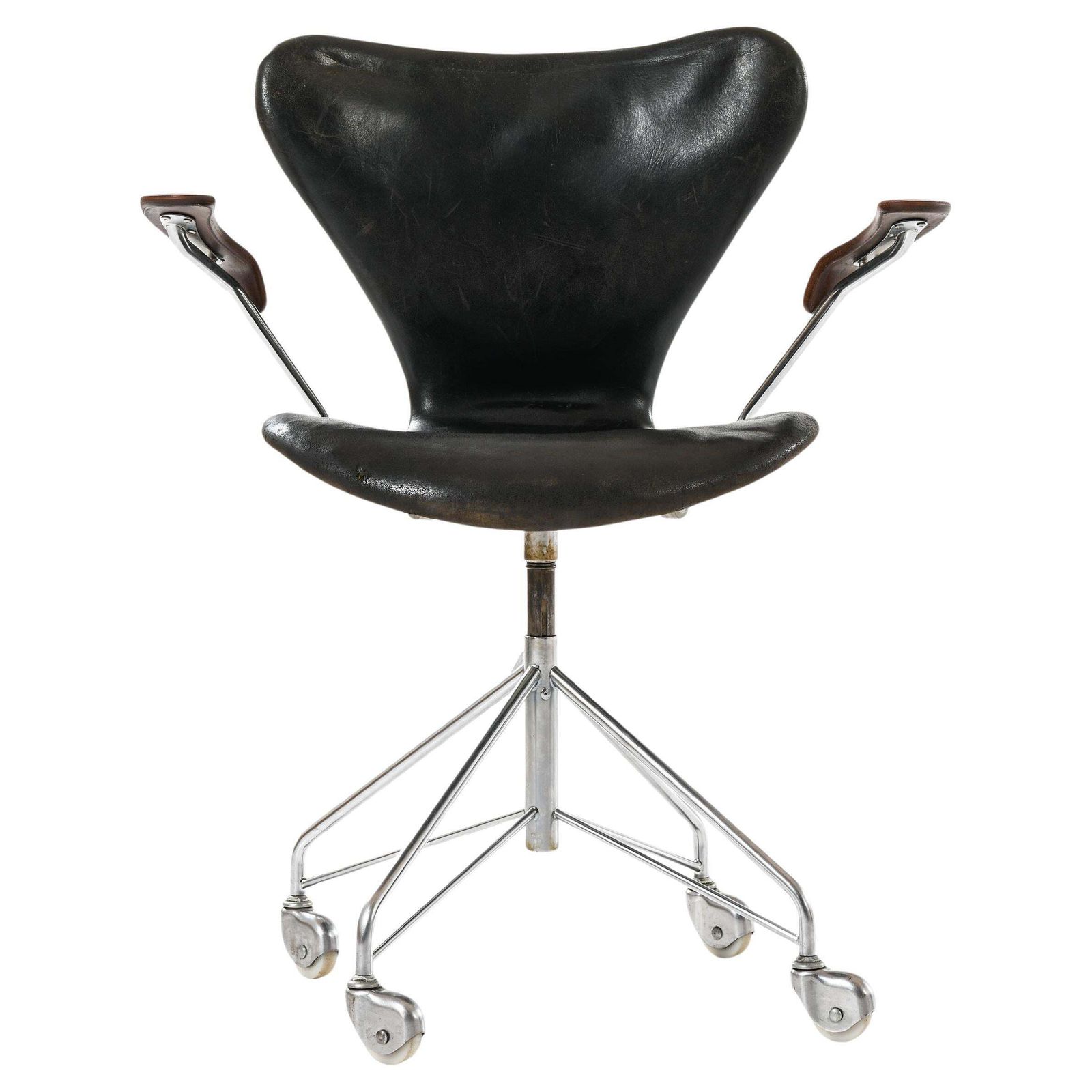 Office Chair In Leather, Steel And Rosewood By Arne Jacobsen, 1967