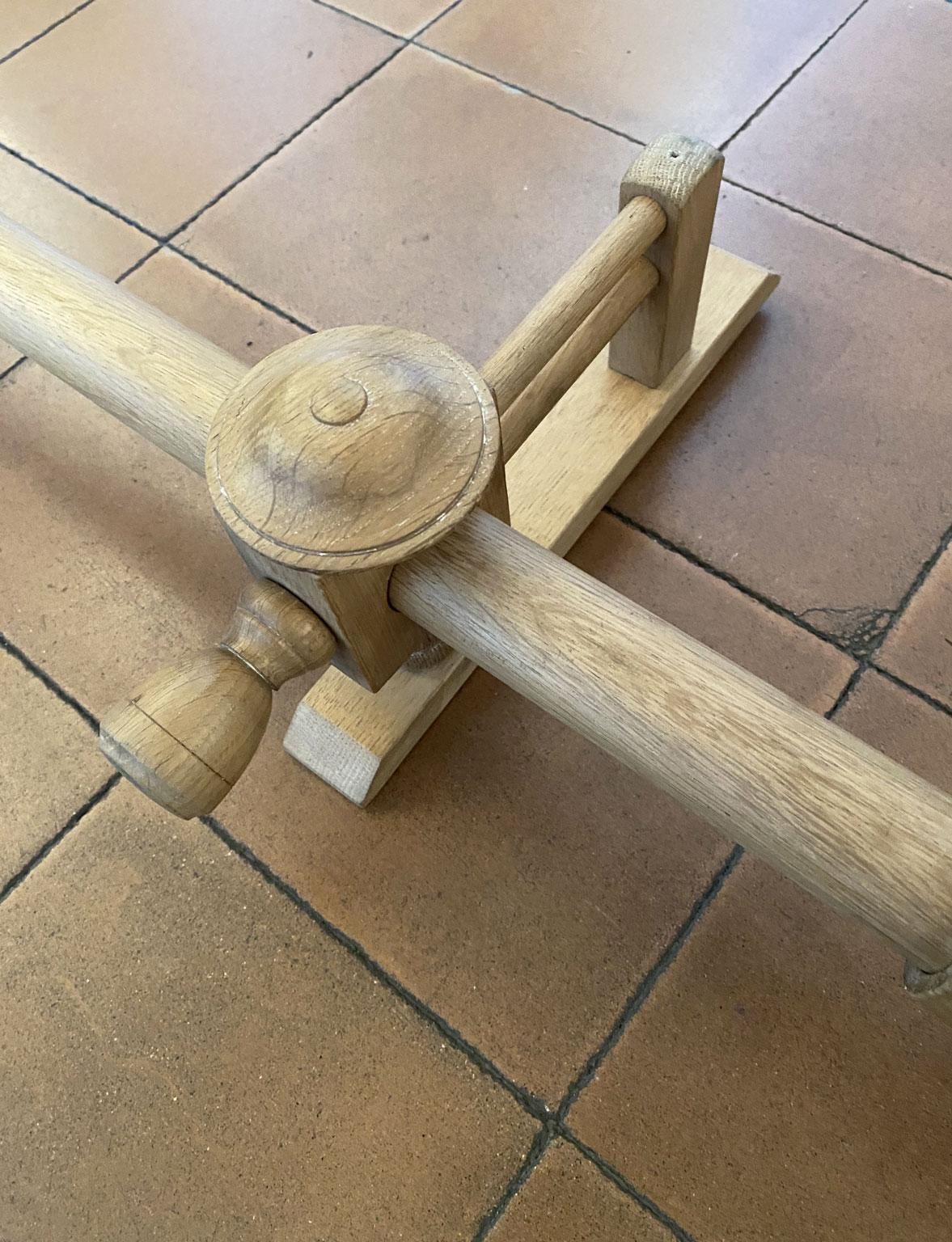 photo for sale French Vintage Carved In Natural Oak Wood Curtain Rod With Wooden Rings