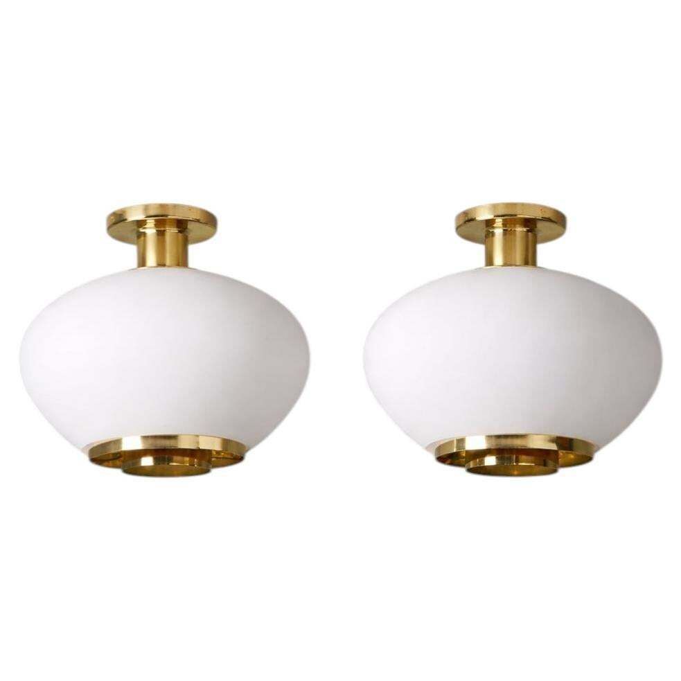 Rare Pair Of Flush Mounts, Paavo Tynell, Idman Oy, Late 20th Century