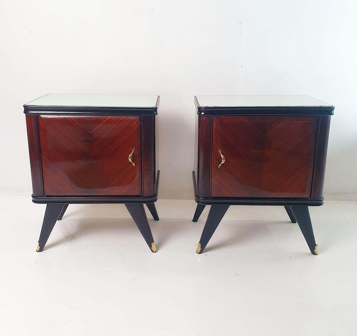 Handmade Mid Century Modern Nightstands In Walnut & Glass, Italy 1950 photo furniture