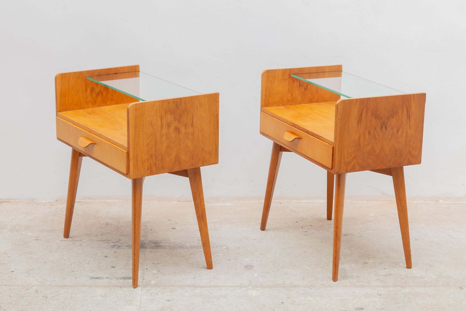 Bed Side Tables By Wk Möbel Germany, 1950s, Set Of Two With Glass Top photo vintage