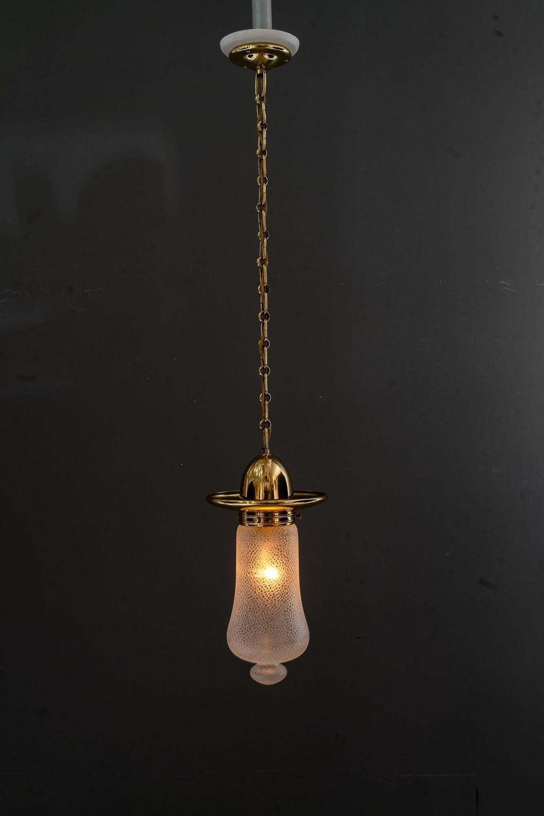 photo for sale Art Deco Hanging Pendant With Original Glass Shade Vienna Around 1920s