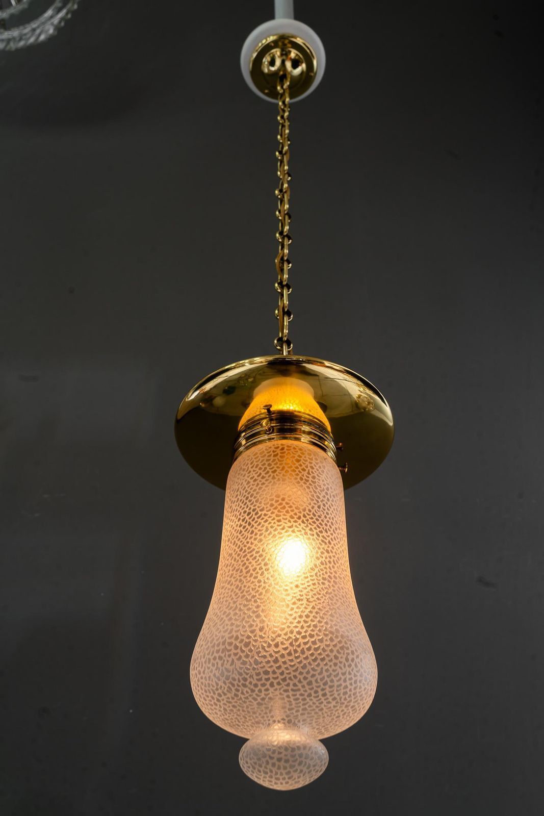 photo vinterior Art Deco Hanging Pendant With Original Glass Shade Vienna Around 1920s